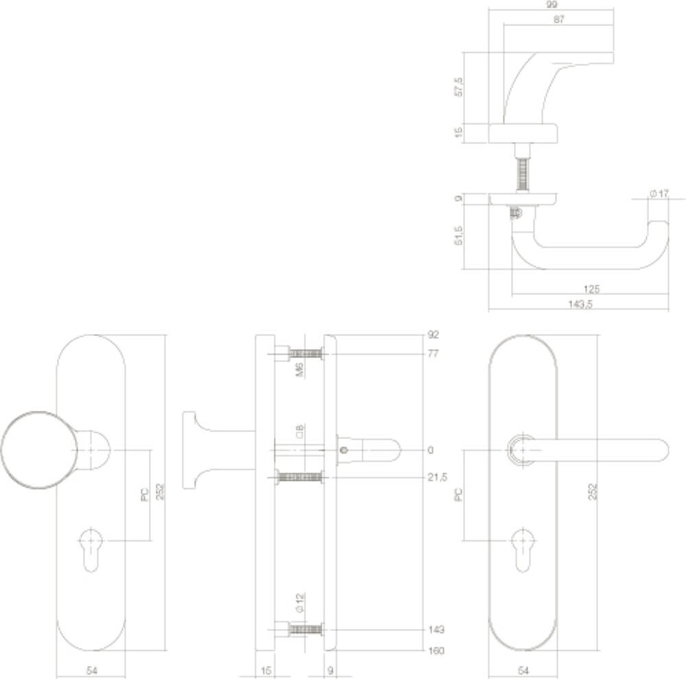 Front door fittings Vurano PC72mm brass drummed Intersteel 8714186119792