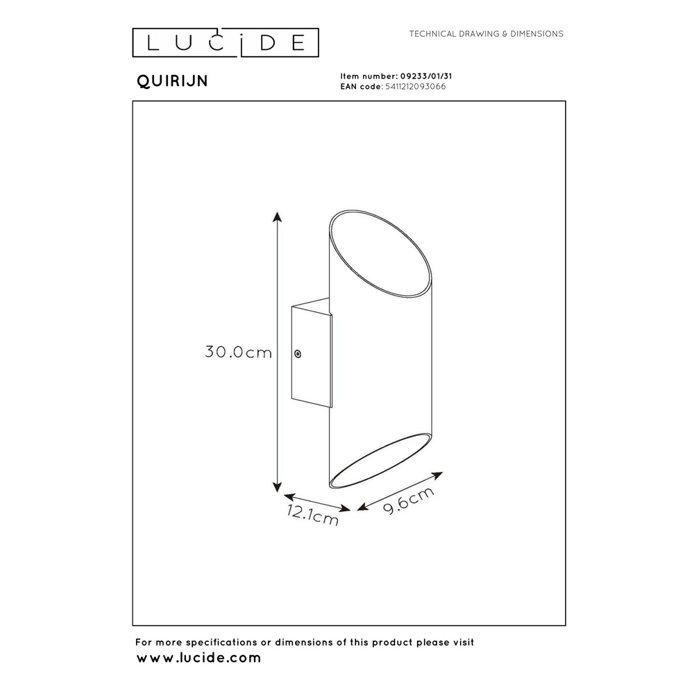Wall spotlight Quirijn white Lucide 5411212093066