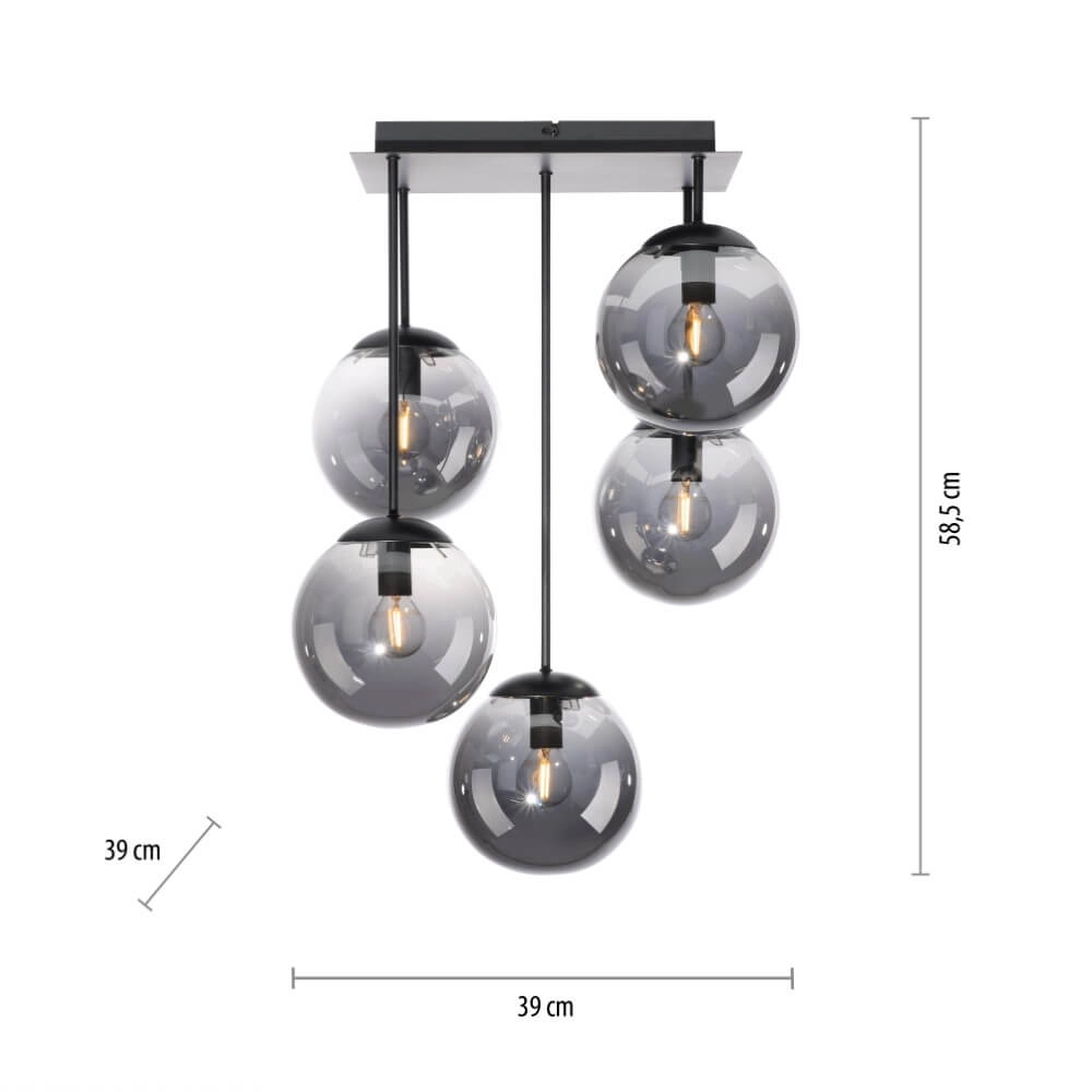 5-light ceiling lamp Big Widow black Just Light 4043689988371
