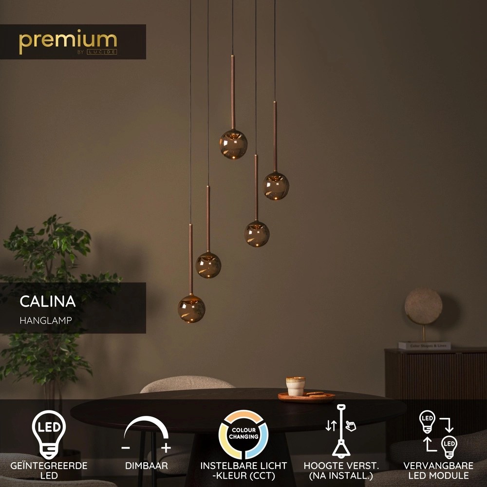 Design pendant lamp Calina 5-light with amber spheres Premium by Lucide 5411212242150
