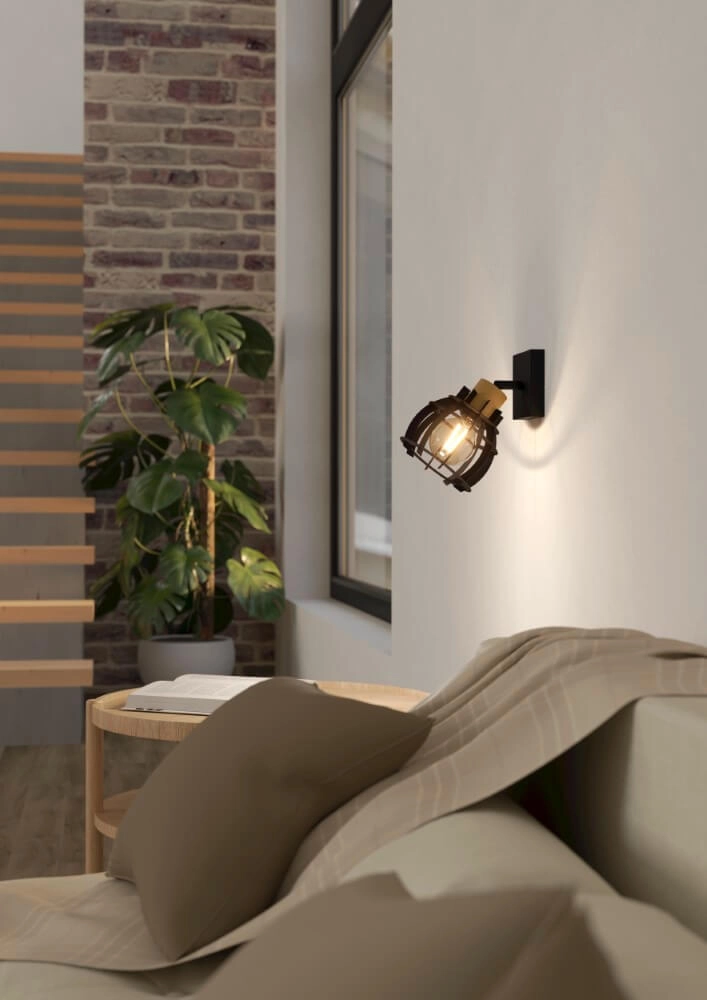 Wall light Stillington 1 black with wood Eglo 9002759439262