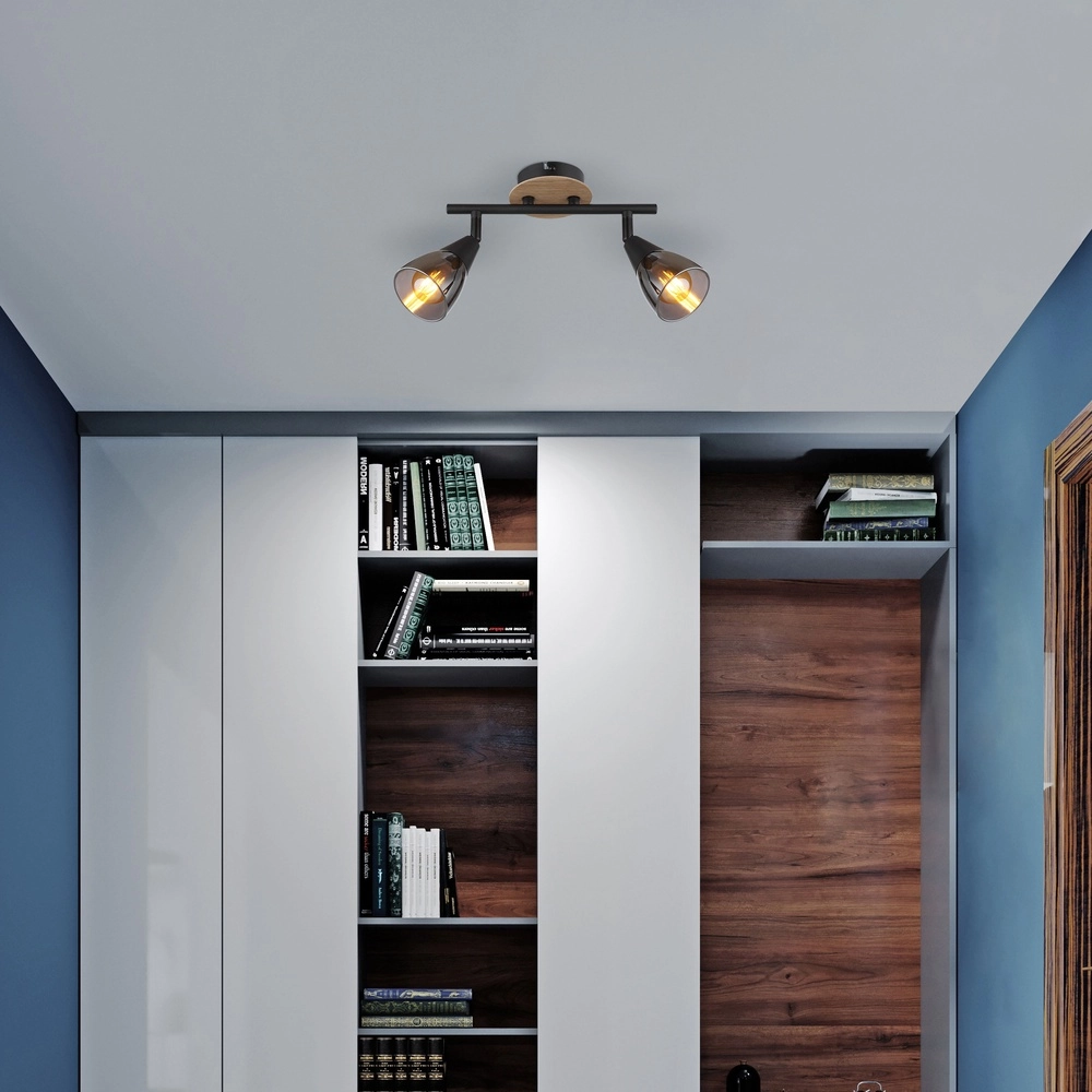 2-light ceiling lamp Mubby black with wood look Globo 9007371445868