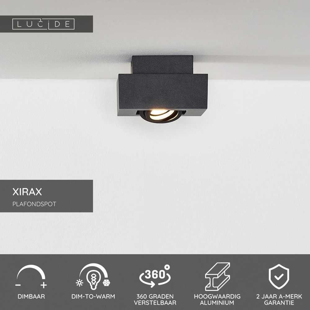Ceiling spotlight Xirax Black Lucide 5411212092281