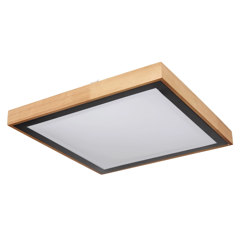 Ceiling lamp Bruno 39cm square black with wood Globo 9007371433469