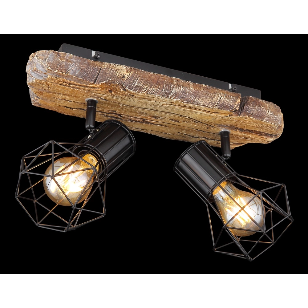 Ceiling lamp Priska 2-light black with wood Globo 9007371442362