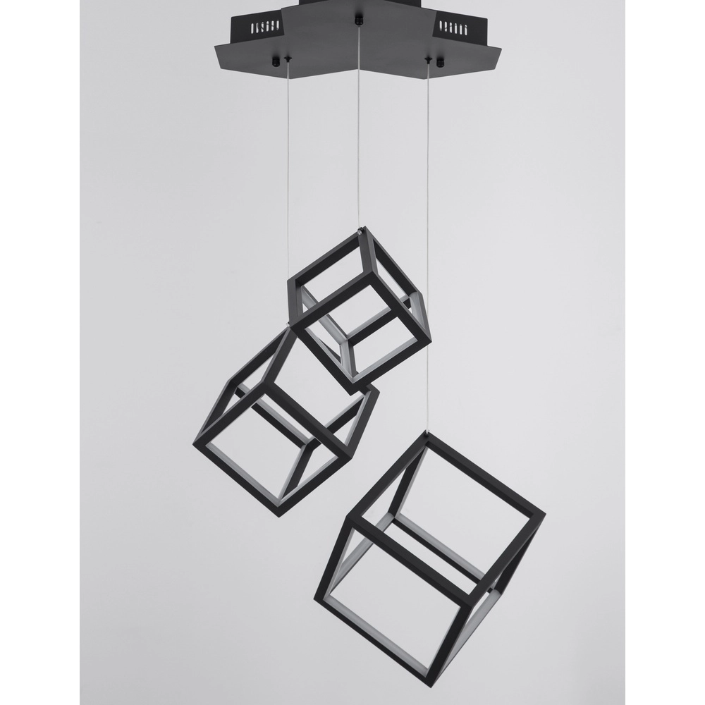 Square pendant lamp Gabbia Black Triple Lyora 5212017423412