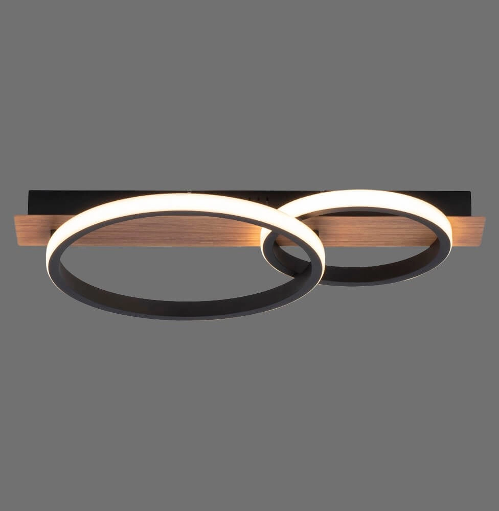 Ceiling lamp Trooper black with wood 53cm Just Light 4043689982188