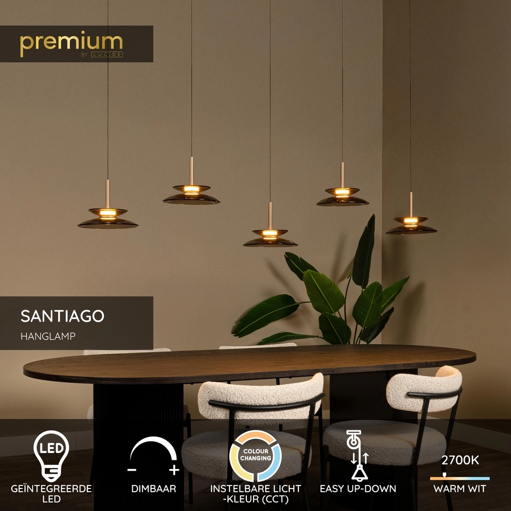 Dining room pendant lamp Santiago led - champagne - 5x Ø 23cm Premium by Lucide 5411212221902