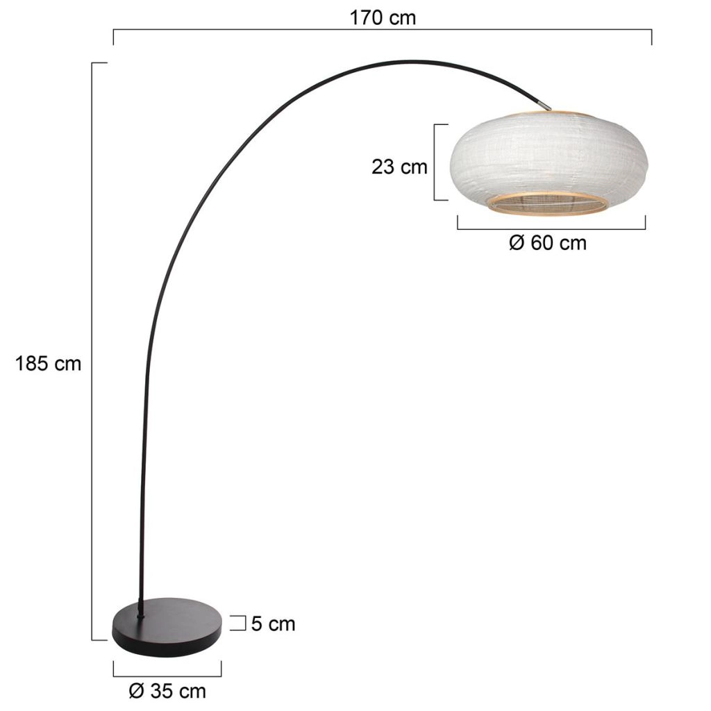 Black arc lamp Solva with white shade Ø35cm Steinhauer 8712746185256