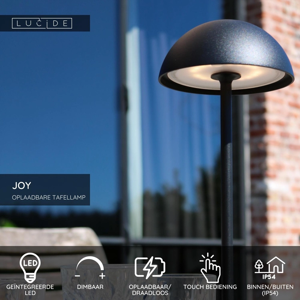 Rechargeable table lamp Joy IP54 black Lucide 5411212151940
