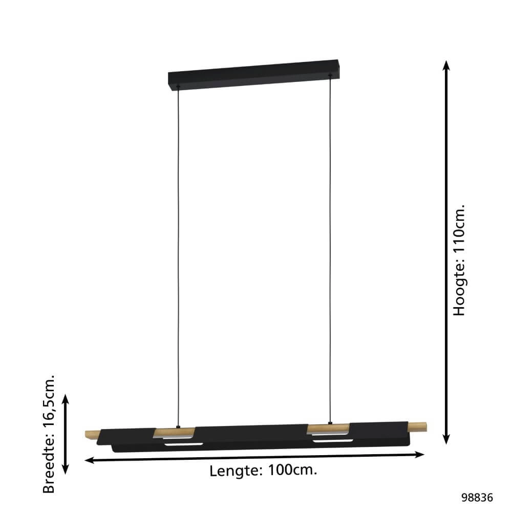 Office hanging lamp Ermua black with wood Eglo 9002759988364