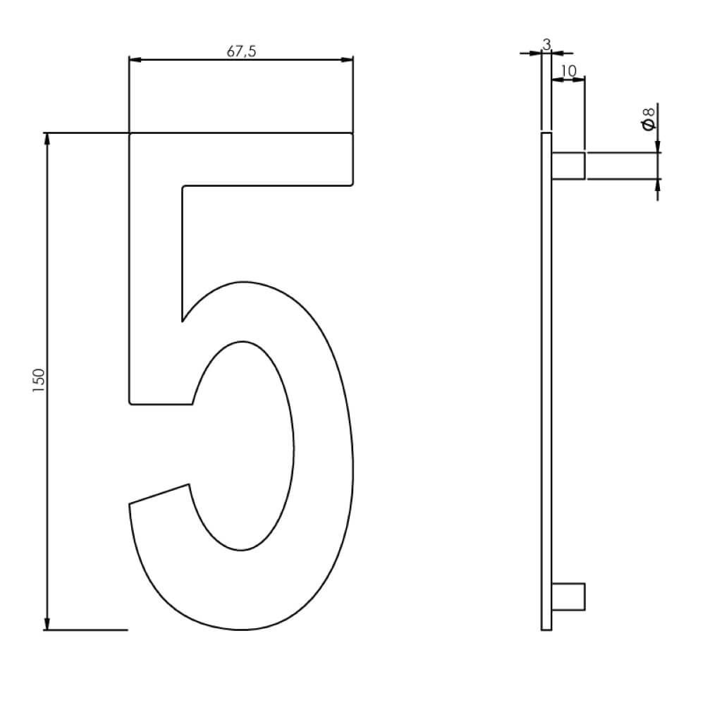House number 5 Numbra 15cm stainless steel Intersteel 8714186058336