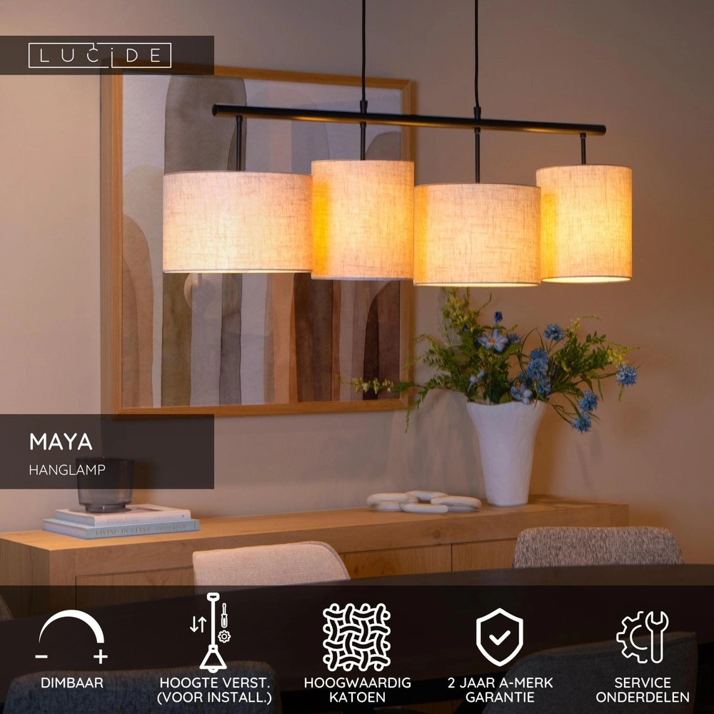 4-light pendant lamp Maya cream Lucide 5411212452573