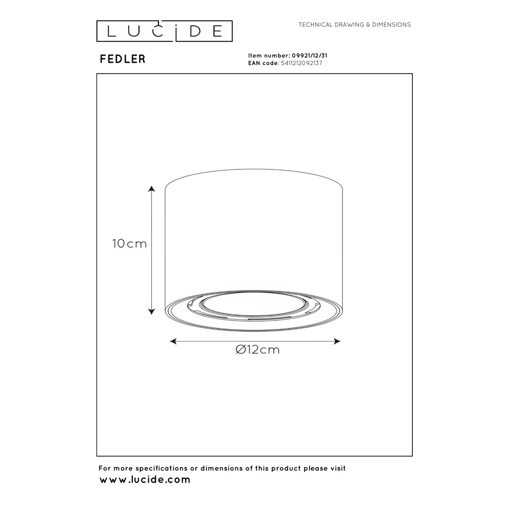 Ceiling spot Ø 12cm Fedler GU10 ES111 white Lucide 5411212092137