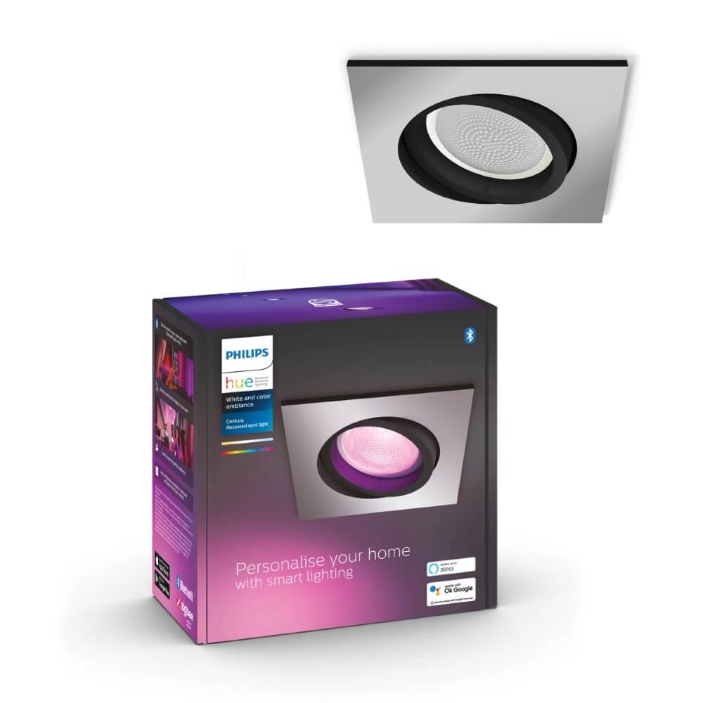 Square recessed spotlight Hue Centura - White and Color orientable silver-gray Philips 8720169319158