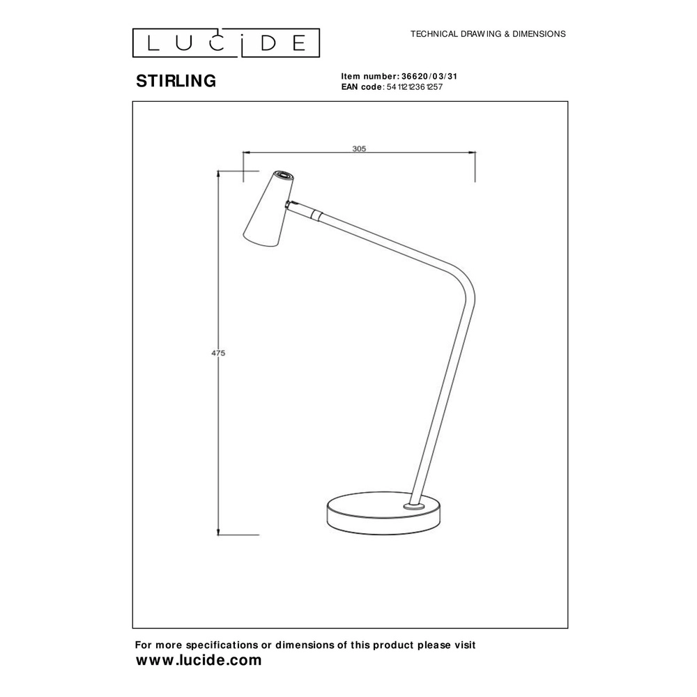 Rechargeable table lamp Stirling white Lucide 5411212361257