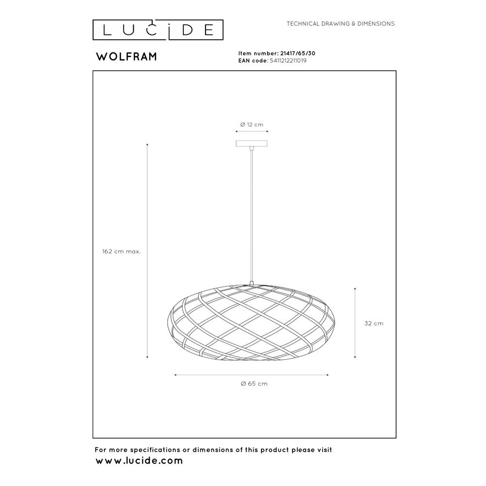 Pendant lamp Wolfram Ø 65cm black Lucide 5411212211019