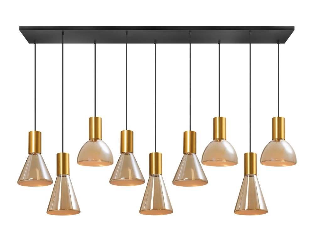 9-light dining table lamp Lisa Gold with amber glass
