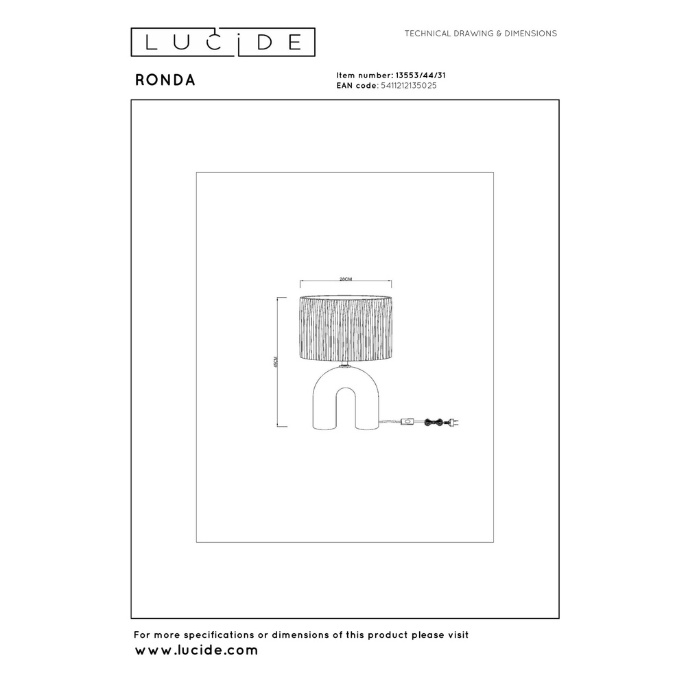 Table lamp Ronda white Lucide 5411212135025