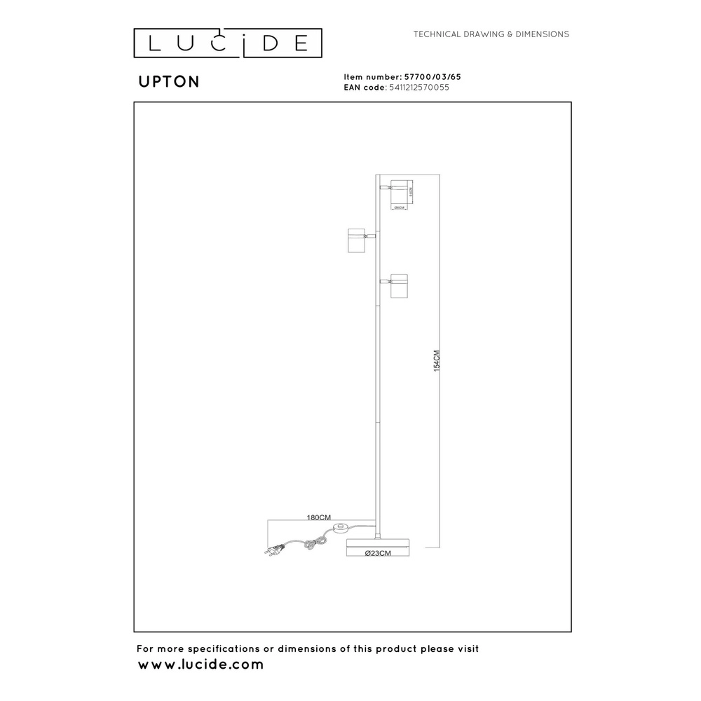 Floor lamp Upton 3-light Lucide 5411212570055