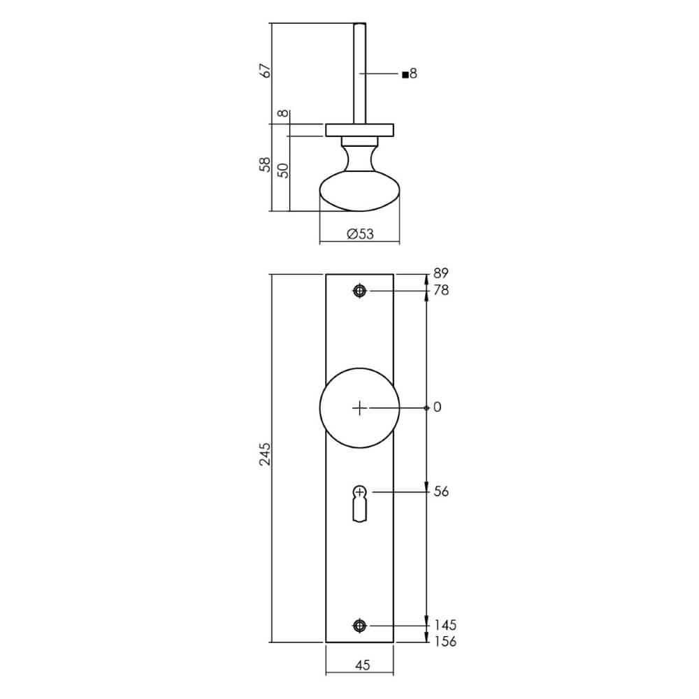 Button shield Kurano Keyhole 56mm brass Intersteel 8714186559802