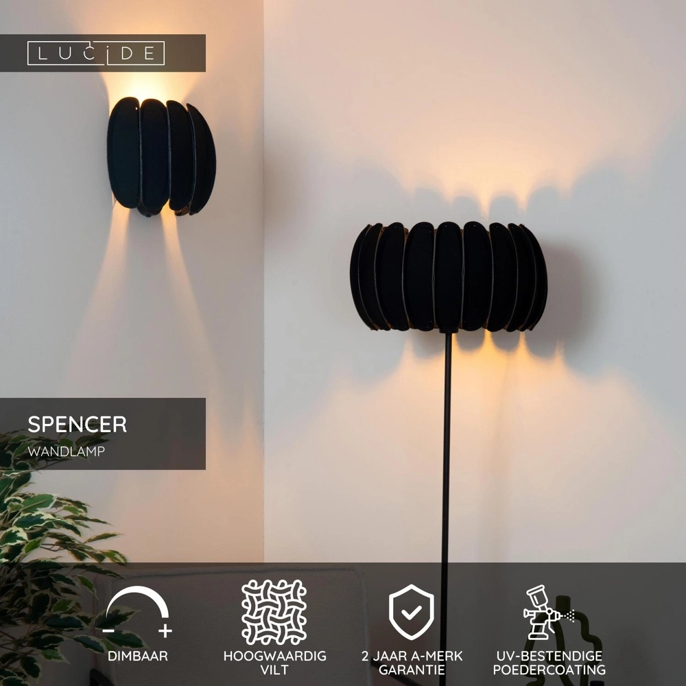 Wall lamp Spencer Black Lucide 5411212343666