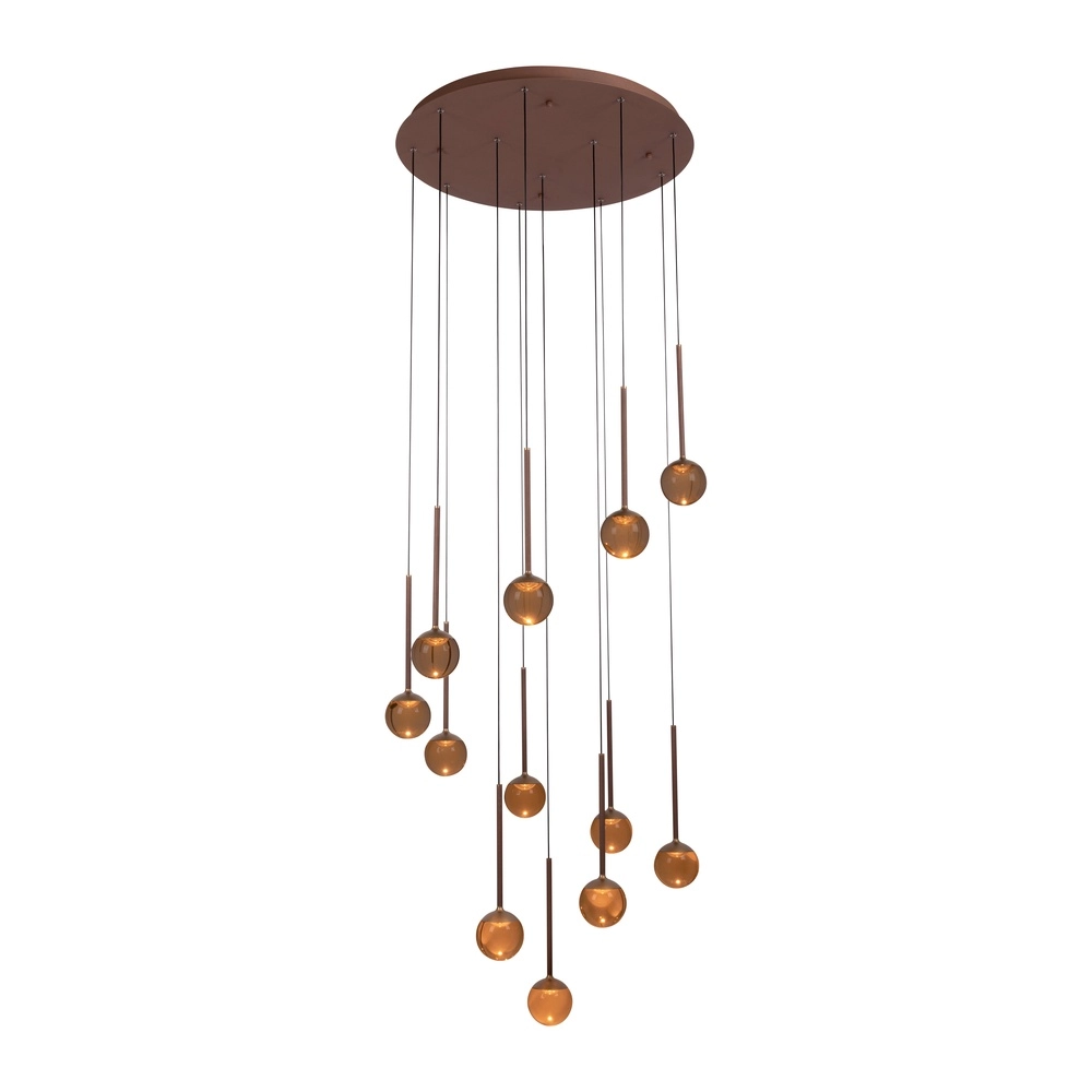 Pendant lamp Calina 12-light with amber spheres