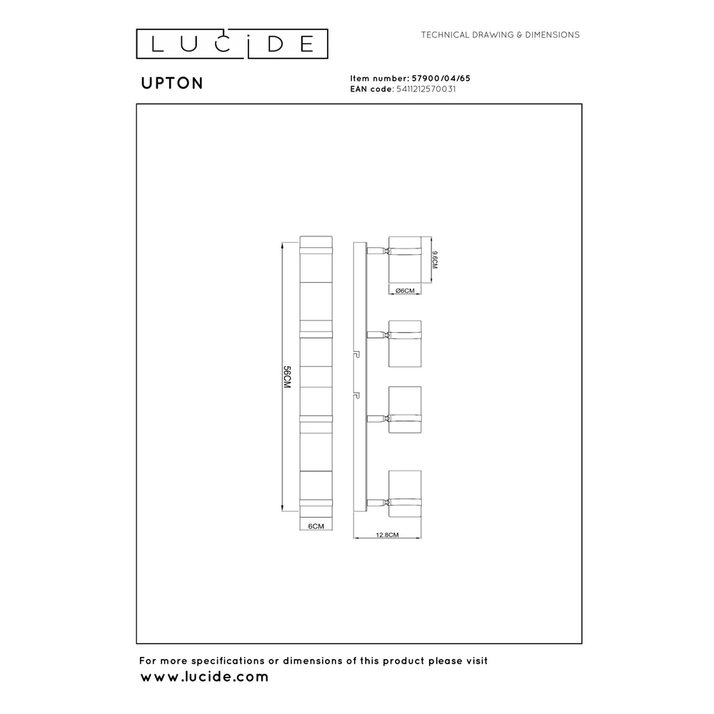 Ceiling spotlight Upton 4-light black Lucide 5411212570031