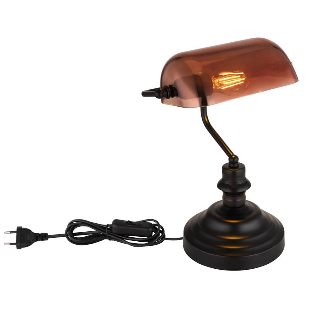 Classic desk lamp Antique black with brown glass Globo 9007371474141