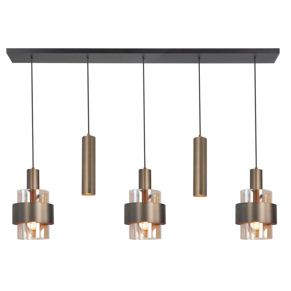 5-light pendant lamp Marrone black with copper bronze