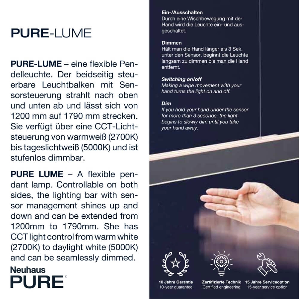 Sleek hanging lamp Pure Lume anthracite Paul Neuhaus 4012248357842