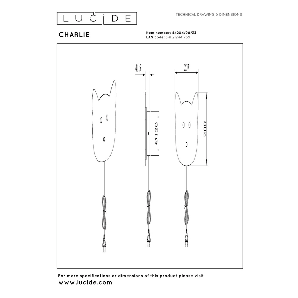 Children's room wall lamp Charlie Green Lucide 5411212441768