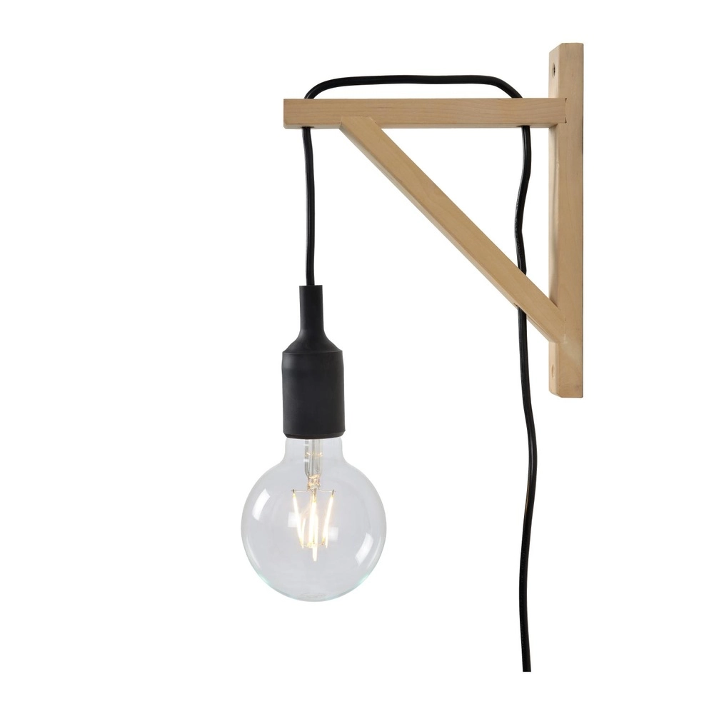 Wooden wall lamp Fix with black cord Lucide 5411212082824
