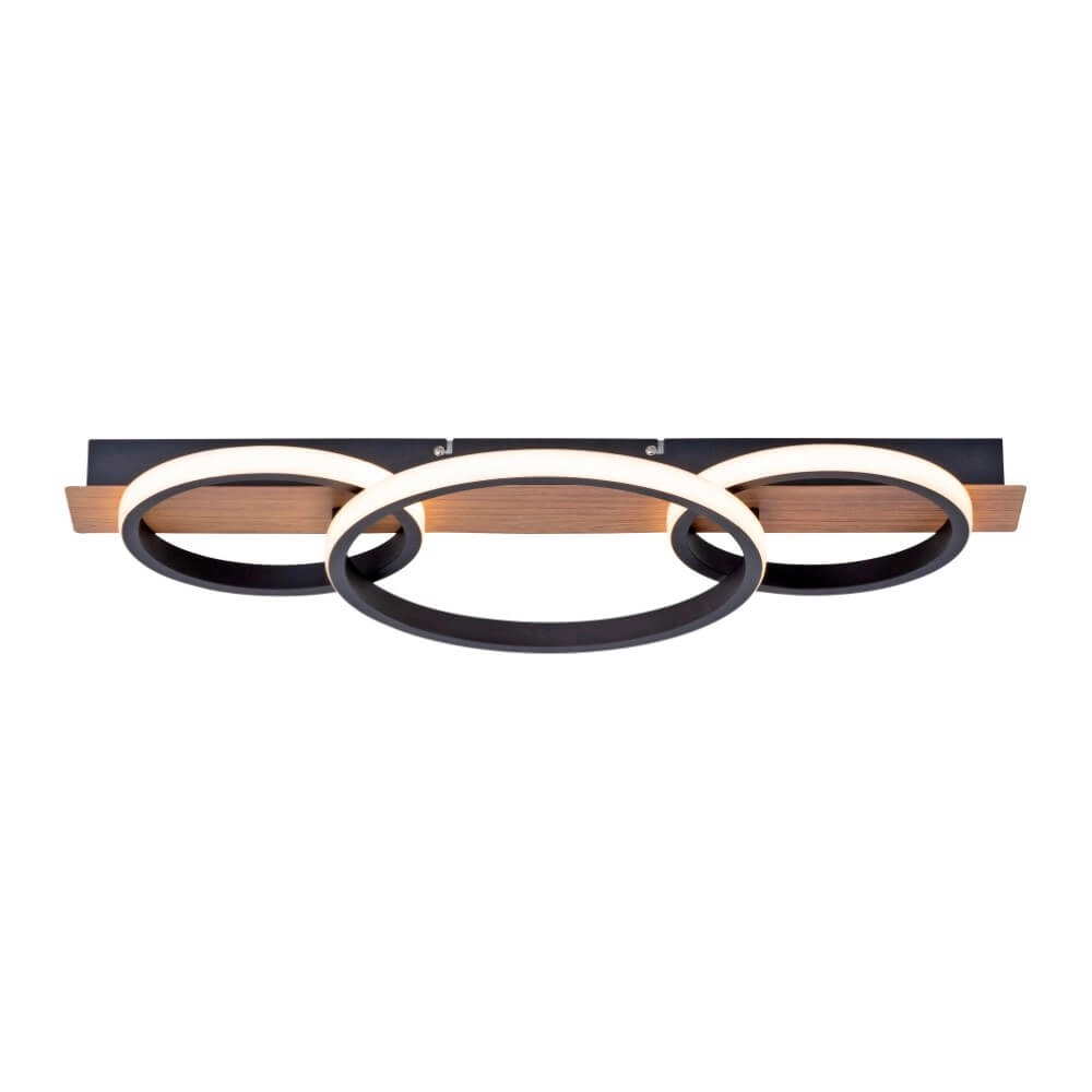 Ceiling lamp Trooper black with wood 68cm Just Light 4043689982195