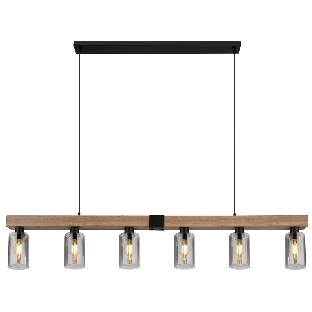 Pendant lamp Hadera 6-light black with smoke glass Globo 9007371443253