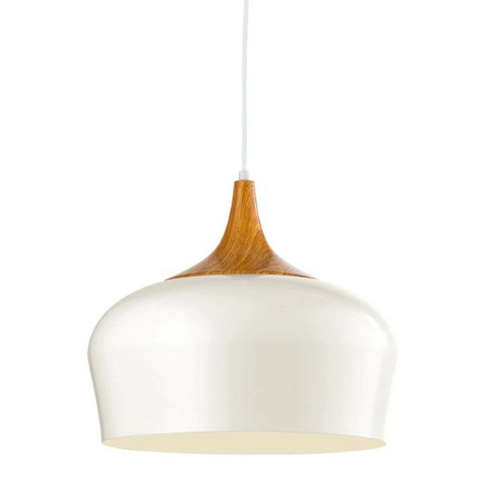 Pendant lamp Obregon white with wood brown