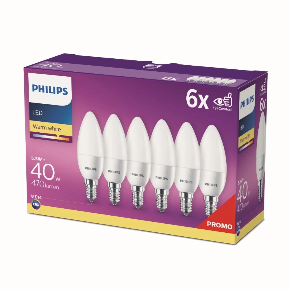 5,5W - E14 - 2700K - 470 lumen set with 6pcs