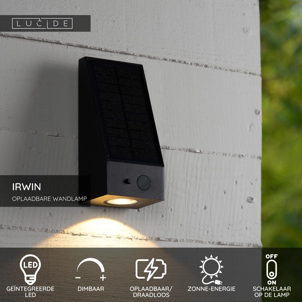 Solar wall light Irwin Black with sensor Lucide 5411212152114