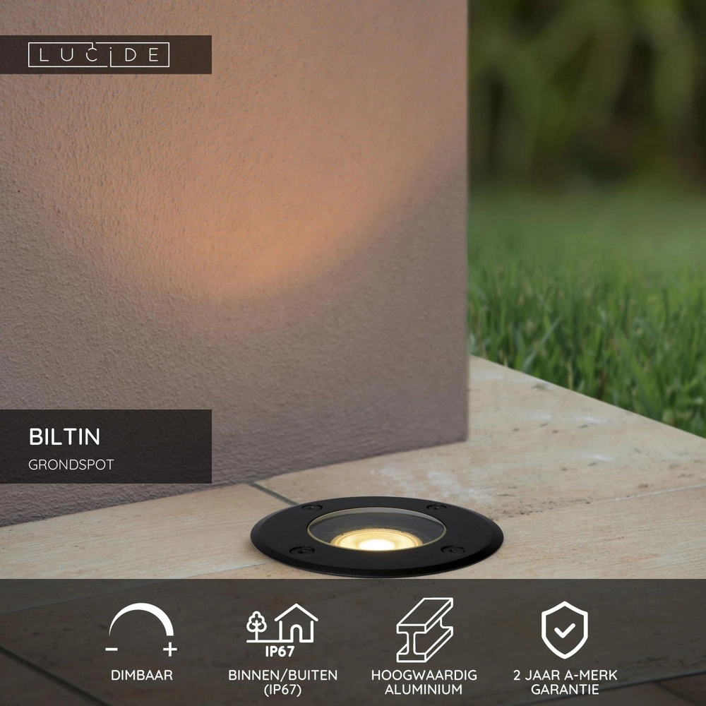 Ground spot Biltin Round Black Lucide 5411212114938
