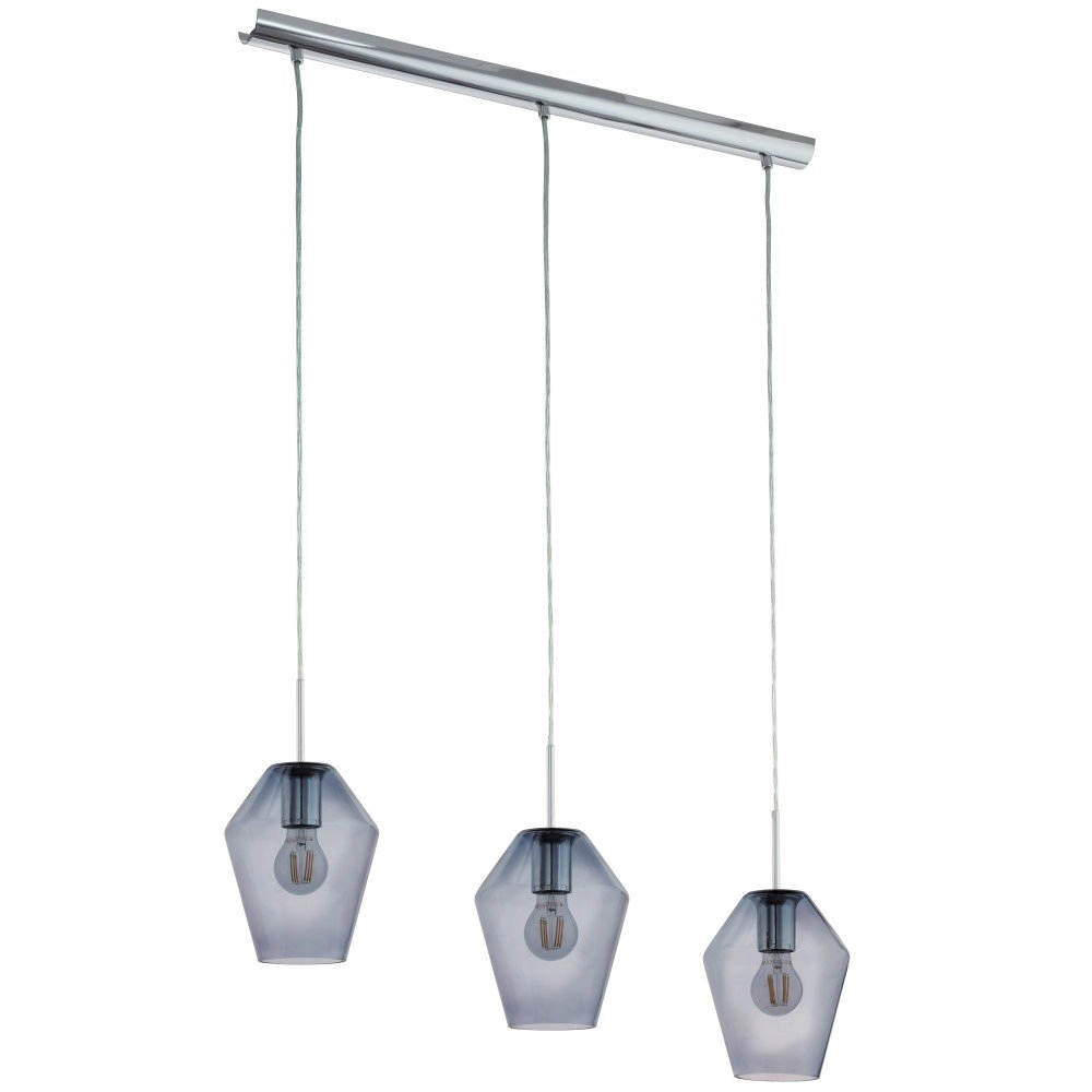 Pendant lamp Murmillo 3-light chrome with smoke