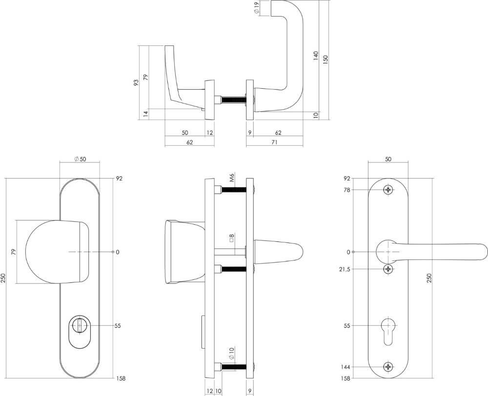 Front door fittings Vurano PC 55mm core pull protection aluminum black Intersteel 8714186492062