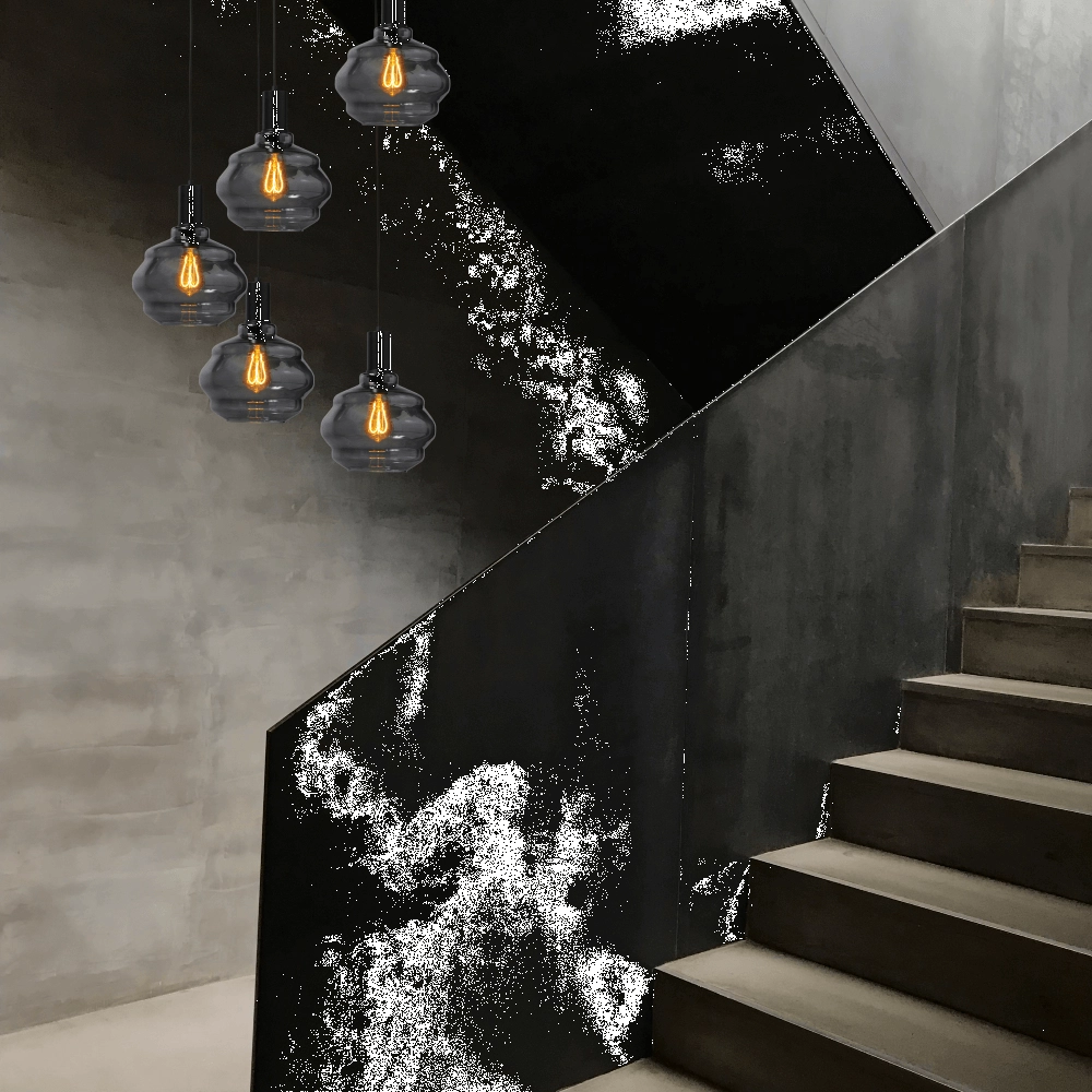 5-light loft hanging lamp - black - Porto with Ball smoke glasses - Ø 24cm Masterlight 8718121271002