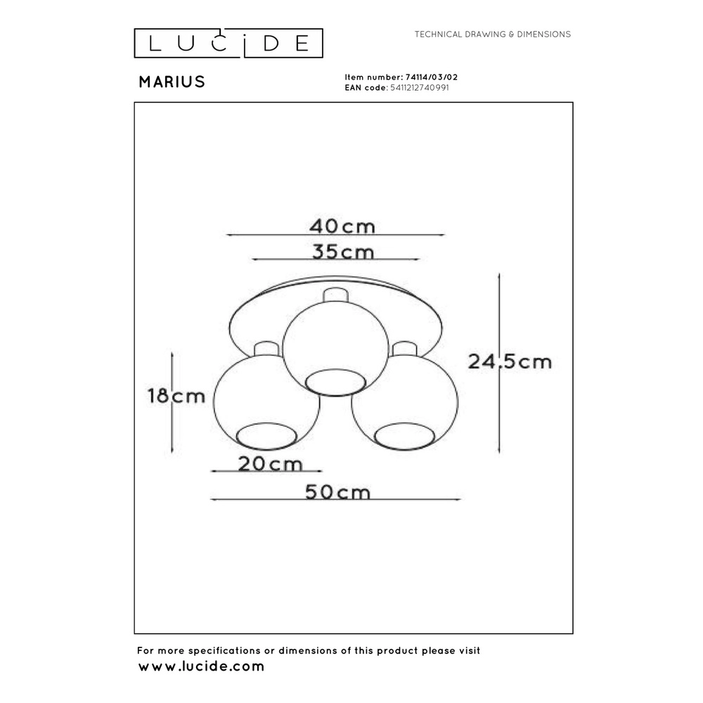 Ceiling lamp Marius 3-light gold Lucide 5411212740991