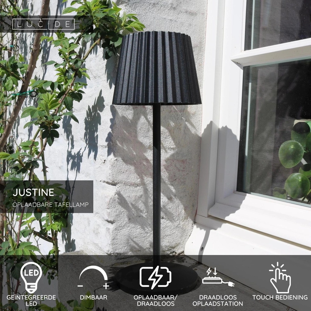Rechargeable table lamp Justine black with charging station Lucide 5411212272171