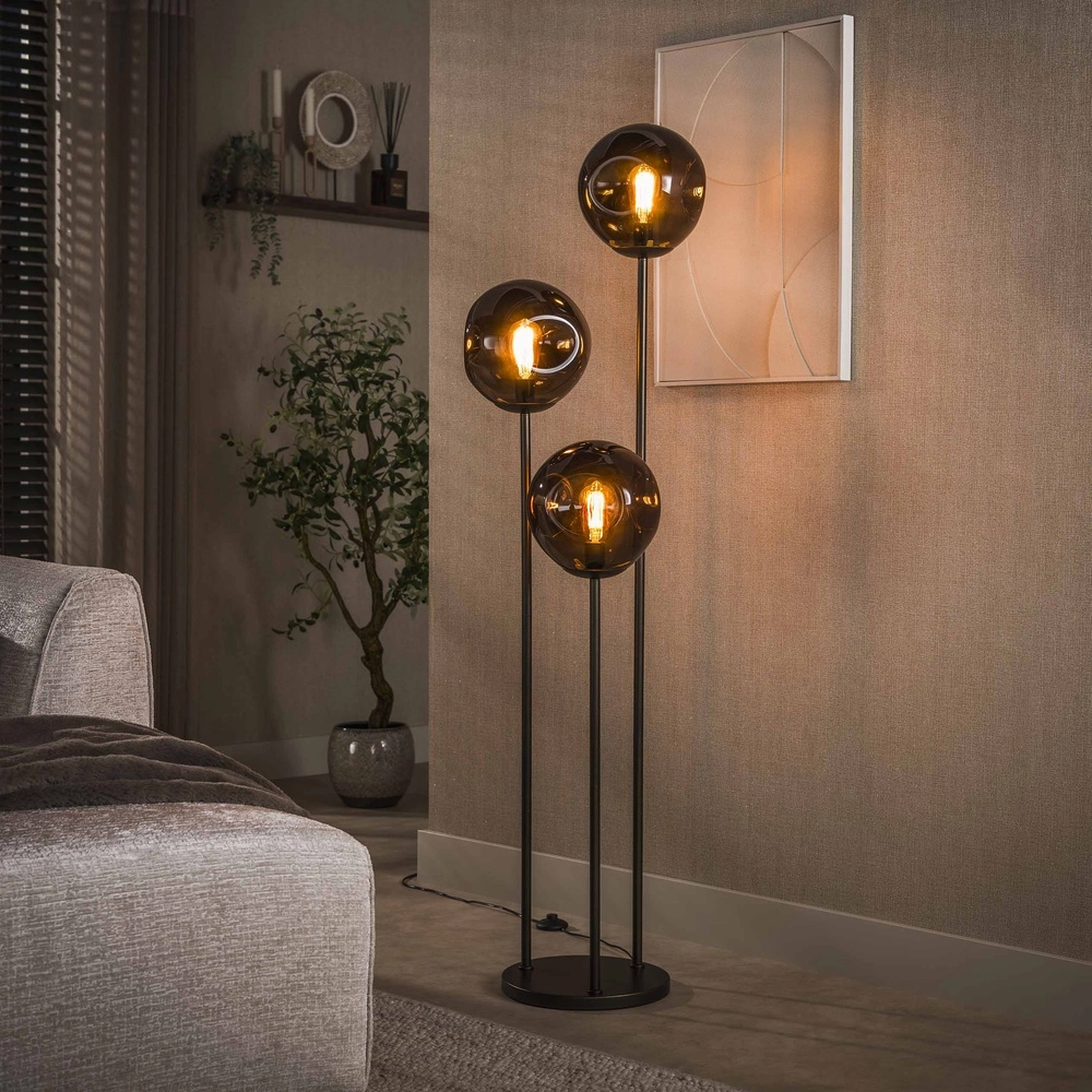 Glass floor lamp Stellar 3-light - smoke glass