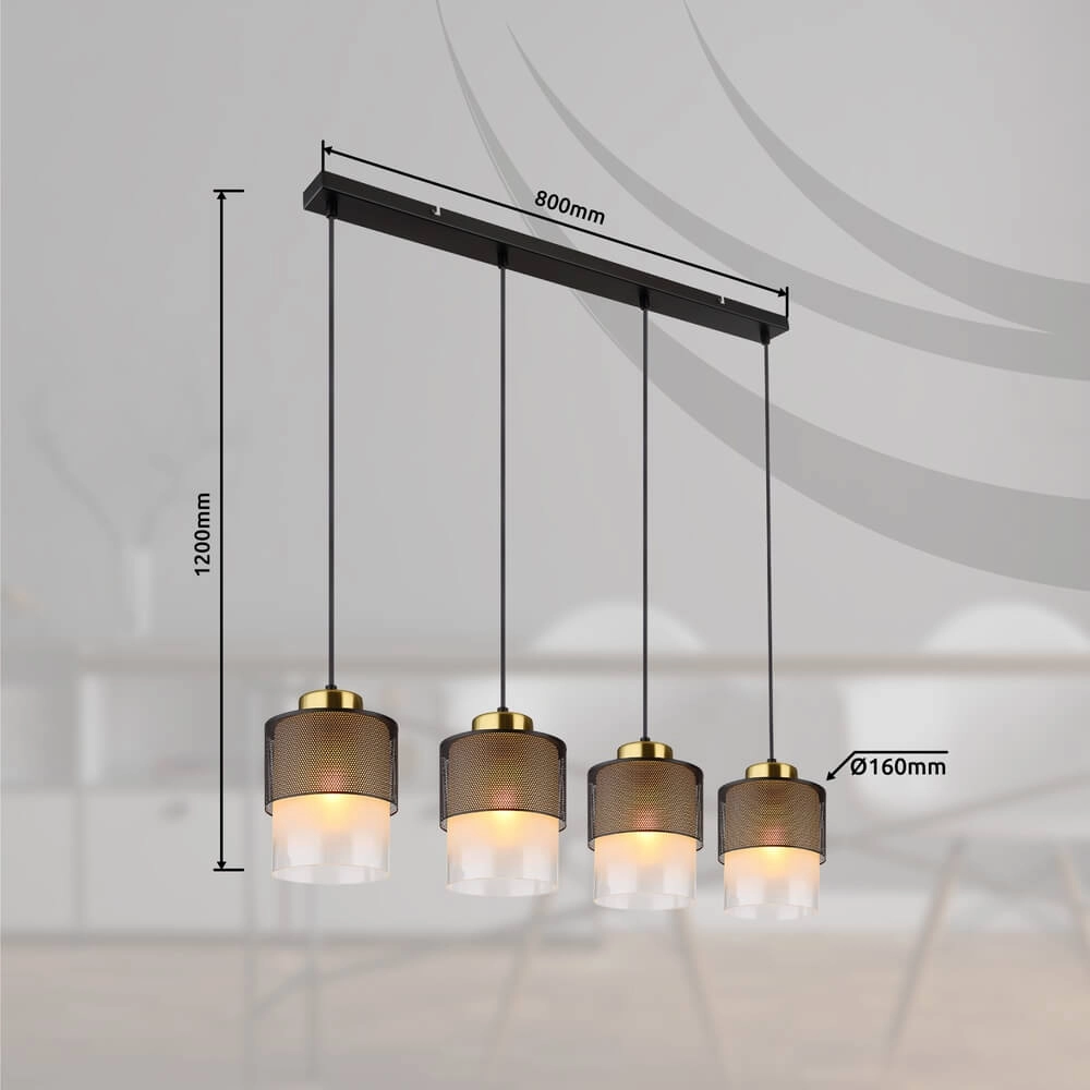 Pendant lamp Olga 4-light black with mesh Globo 9007371455485