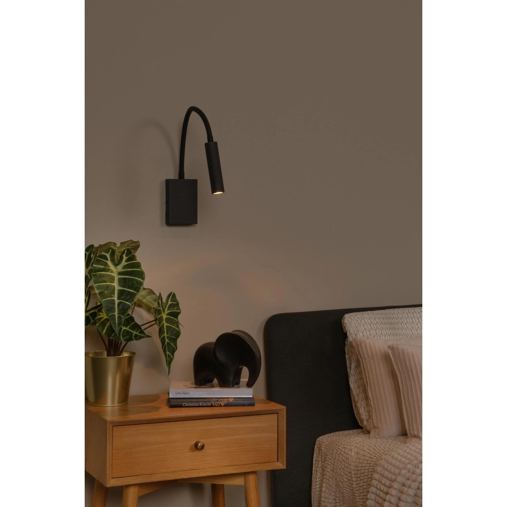 Bedside lamp Alec black with USB port Lucide 5411212031952