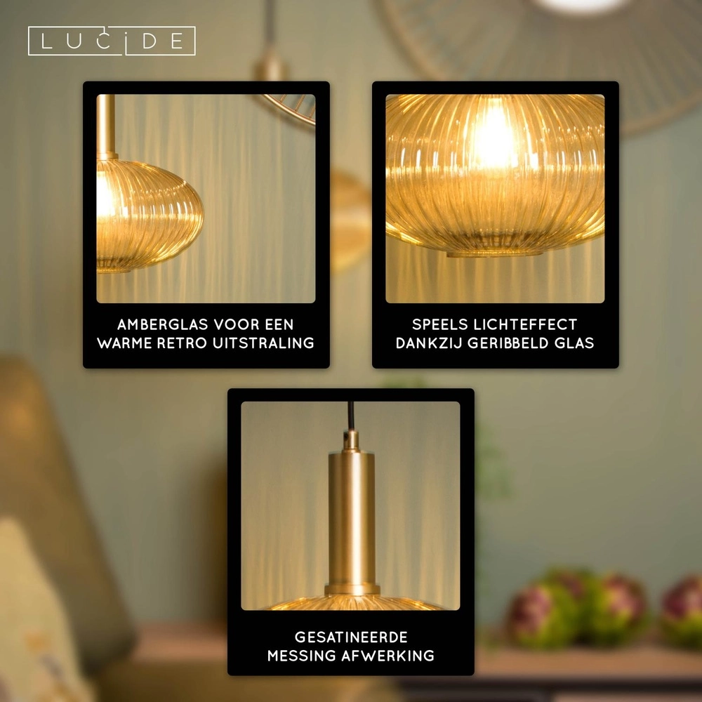 Pendant lamp Maloto Ø 30cm amber Lucide 5411212451200