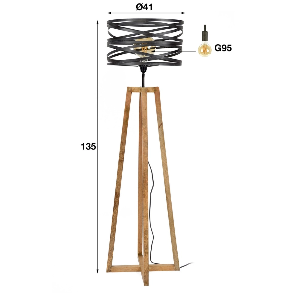 Industrial floor lamp Twist Ø 41cm - wood with grey Lyora 8716803511811