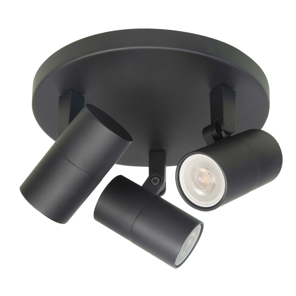 Black surface-mounted spotlight Piccolo 3-light round
